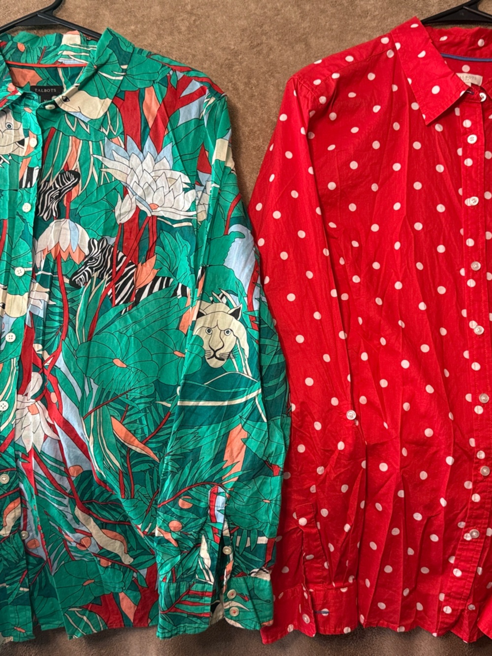Talbots green  & Coral Tropical Print Button-Up
